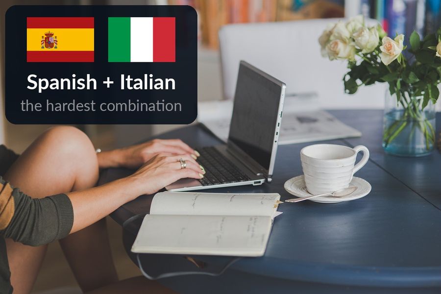 The Spanish and Italian flags, captioned 'Spanish + Italian, the hardest combination, started at the same time'