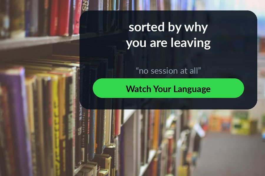 A bookshelf with the article's organising idea over it: alternatives sorted by why you are leaving Memrise, ending on “no session at all” pointing to Watch Your Language