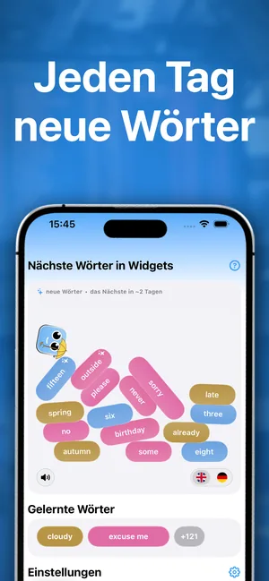 Die iPhone-App listet die nächsten Wörter auf, die in den Widgets erscheinen, sowie die bereits gelernten Wörter