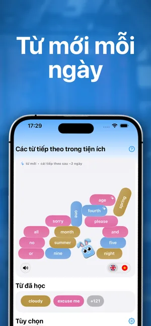 Ứng dụng iPhone liệt kê những từ tiếp theo sẽ xuất hiện trong widget và những từ đã học