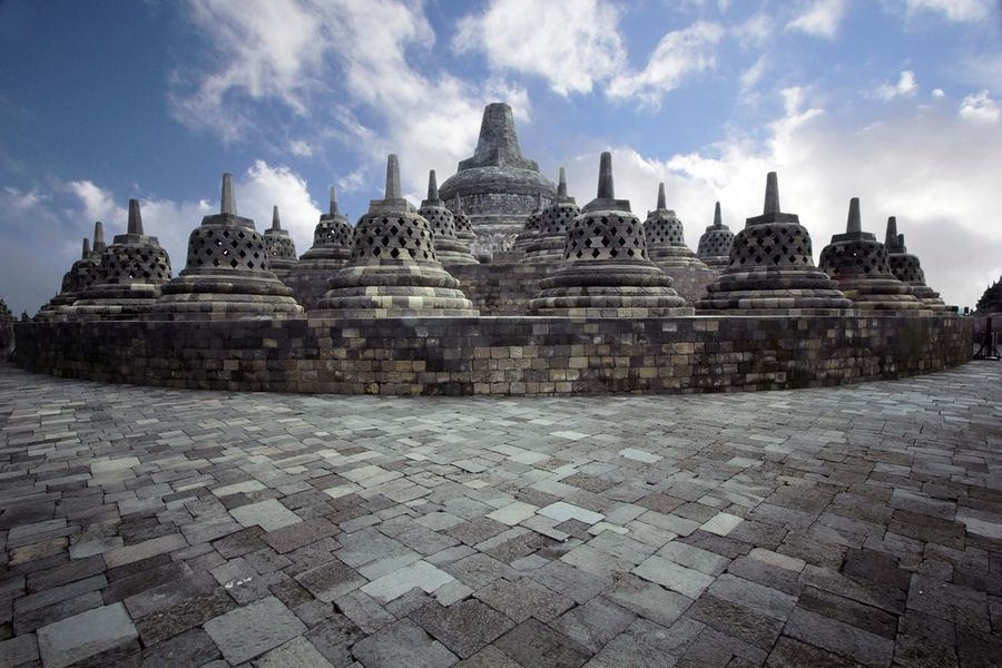 Stupas at the Borobudur temple in Indonesia