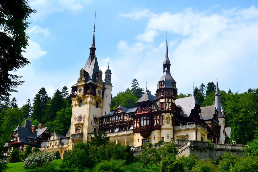 Peleș Castle in Sinaia, in the Carpathians, in daylight
